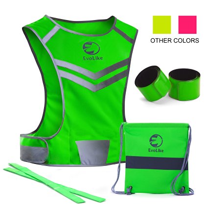 Reflective Vest of Unique Design with Pocket for Running Walking Cycling Jogging Motorcycle   2 High Visibility Wristbands   Bag