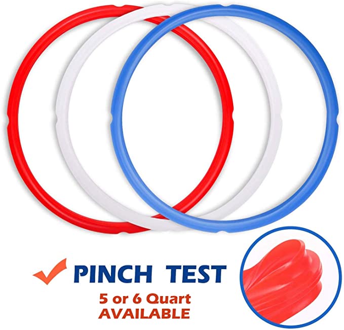 Silicone Sealing Rings Replacement for Instant Pot Accessories, Fits 5 or 6 Quart Models, Red, Blue and Common Transparent White, 3 Pack BPA-Free Food-Grade Silicone Gaskets by Poweka