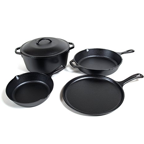 Lodge L5HS3 Logic Cast Iron Cookware Set, 5-Piece (Black)