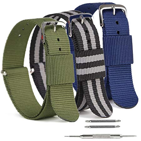 SIMCOLOR 3 Pack Nylon Watch Straps, Nylon Replacement Watch Bands 16mm 18mm 20mm 22mm 24mm for Men and Women