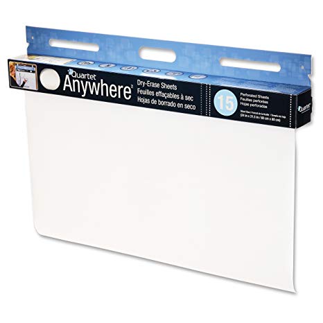 Quartet 3413885563 Dry Erase Cling Sheets, Perforated Sheets 31.5-Inch Tall by 24-Inch Wide, 15 Sheets Per Box, White