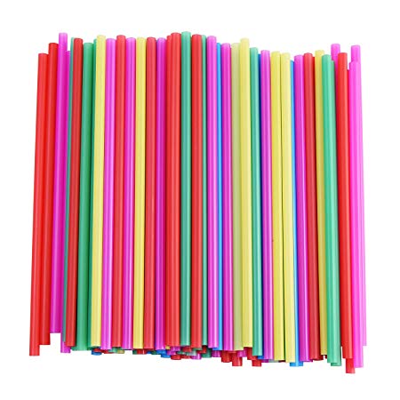 ALINK 8mm Wide Assorted Bright Colors Smoothie Straws, Fat Plastic Milkshakes Straws, Pack of 100 Pieces