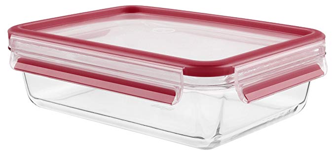 Tefal Master Seal Rectangle Glass Food Storage, Clear/Red, 0.7 Litre