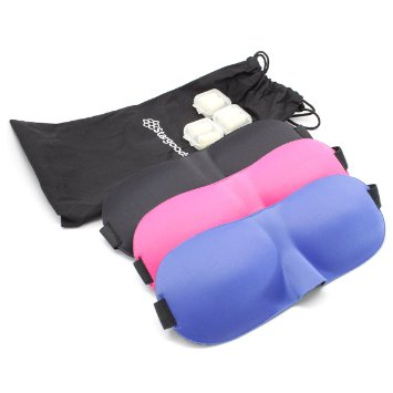 Stargoods Sleep Eye Mask with soft earplugs - Pack of 3 (Black, Blue & Pink)   Travel bag