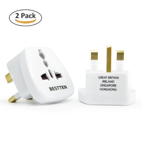 International Plug Adapter for United Kingdom, Saudi Arabia, Malaysia, Singapore, Kenya and More (See List), Type G, 3-Pin Grounded Plug, Universal Travel Outlet, Tamper Resistant Socket- 2 Pack