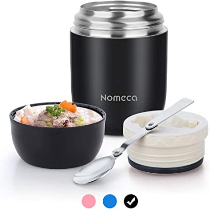 Keep Food Warm Lunch Container - Wide Mouth Hot Food Jar Nomeca 16Oz Stainless Steel Vacuum Food Soup Flask with Spoon Leakproof Keep Food Hot Cold Bento Lunch Box for Kid Adult School Office Outdoor, Black