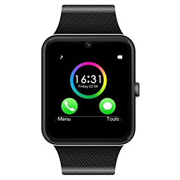 GSTEK Bluetooth Smart Watch with Camera SIM / TF Card Slot Pedometer Touch Screen Smartwatch Bracelet Wrist Watch Phone for Android Smartphones (Black)