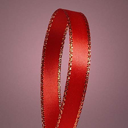 Red Satin Ribbon with Gold Edges, 3/8" X 50Yd