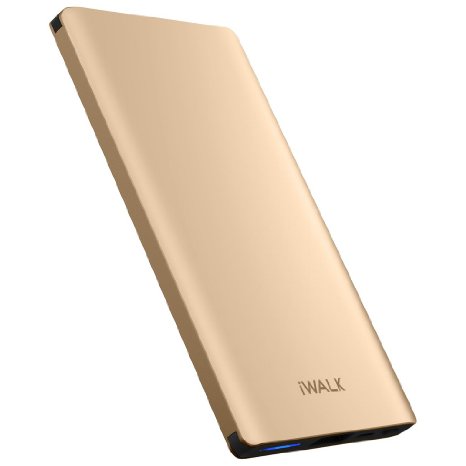 iWALK CHIC Ultra Slim Portable Power Bank 5000mAh, Portable Cell Phone External Battery Charger, Metallic Shell, Lithium Polymer Battery Cell, 0.39inch Thickness, Gold