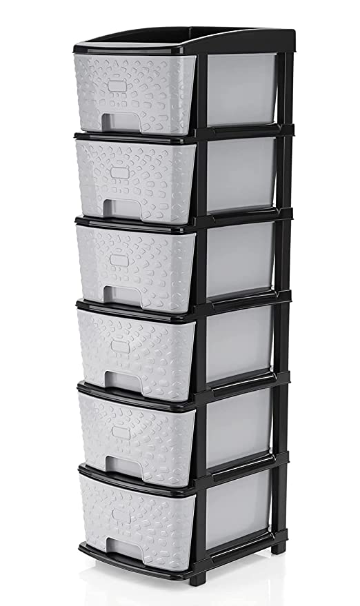 DOWAN Multipurpose Drawer Plastic Modular Chest Storage Organizer Home, Office, Parlor, School, Doctors, Home and Kids (6XL, Grey-Black)