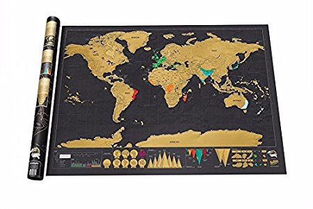 PREMIUM Scratch-Off World Map; Black And Gold Edition. Ultimate Scratch Map For Adventurers And Travelers. Perfect For Kids and Adults. SCRATCH PEN INCLUDED. By Atlon