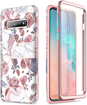 SURITCH for Samsung S10 Case Silicone with Built-in Screen Protector 360 Degree Full Body Protection Cover Bumper Shockproof Non Slip Case for Samsung Galaxy S10 Rose