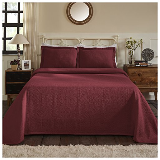 Superior 100% Cotton Medallion Bedspread with Shams, All-Season Premium Cotton Matelassé Jacquard Bedding, Quilted-look Floral Medallion Pattern - King, Garnet