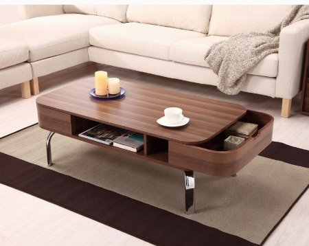 ioHOMES Luxer Coffee Table with Drawers, Walnut