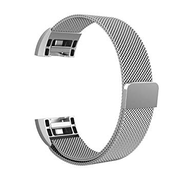 iTerk For Fitbit Charge 2 Bands, Stainless Steel Metal With Magnetic Buckle Milanese Mesh Loop Replacement Wristband Adjustable Small & Large