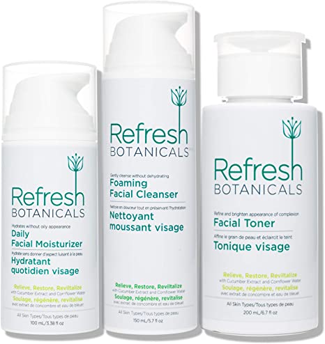 Refresh Botanicals Everyday Care Tripack Kit-Natural and Organic Cleanser (Deep Cleansing), Toner (for all skin type), and Moisturizer for Sensitive, Oily and Dry Skin
