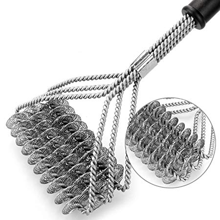Yomitek BBQ Grill Brush Cleaner, 100% Safe BBQ Brush Bristle Free with Triple Stainless Steel Scrubbing Heads,18-inch Barbecue Cleaning Brush,Grilling Accessories for All Grill Grates