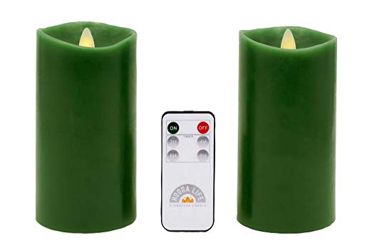 Gift Package 2 Pieces Sage Green Flameless Candles (D 3" x H 6") Flickering Flame Effect, LED Pillar Candles Battery Operated Real Wax with Timer Function and Remote