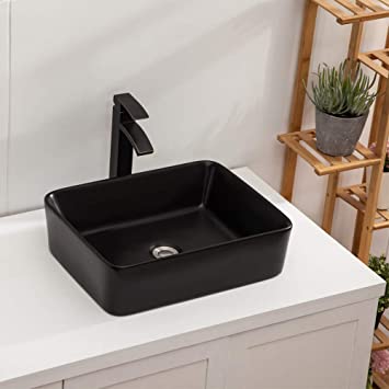 Rectangle Vessel Sink Black - Lordear 19"x15" Bathroom Vessel Sink Rectangle Above Counter Black Porcelain Ceramic Vessel Vanity Sink Art Basin
