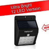 Brighter and Bigger Hallomall 240Lumens Max 12LED Outdoor Solar Lights Motion Sensor - Diamond Lampshade - SCREWSTICK - For Patio Deck Yard Garden Driveway Stairs Outside Wall - 2 Modes 1 Black