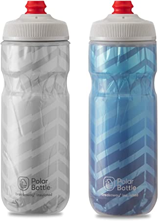 Polar Bottle 2 Pack Breakaway Bolt Insulated 20 Oz Water Bottle - White/Silver and Cobalt Blue/Silver Combo - BPA Free, Cycling & Sports Squeeze Bottle with Tri-Layer Insulation