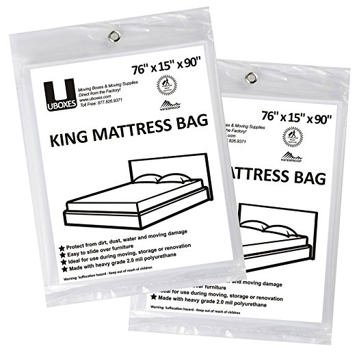UBOXES King Size Mattress Bags Cover 76" x 15" x 90" Moving Supplies, 2 Pack (KINGCOVER02)