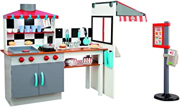 Little Tikes Real Wood Drive-Thru Diner Wooden Play Kitchen with Realistic Lights Sounds and Multi-Sided Play, 40  Accessories Set, Gift for Kids, Toy for Girls & Boys Ages 3 4 5  Years