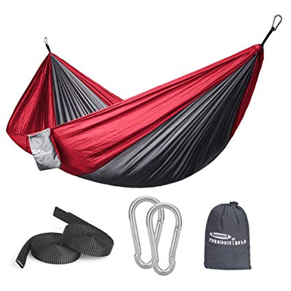 Forbidden Road Hammock Single Double Camping Lightweight Portable Parachute Hammock for Outdoor Hiking Travel Backpacking - Nylon Hammock Swing - Support 400lbs Ropes Carabiners 11 Colors