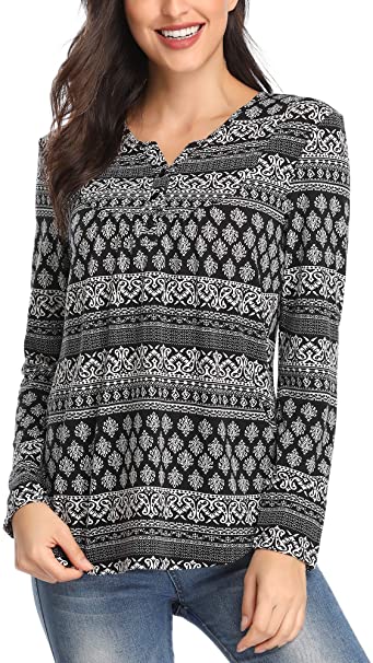 Urban CoCo Women's Ethnic Style Floral Print Long Sleeve Shirt