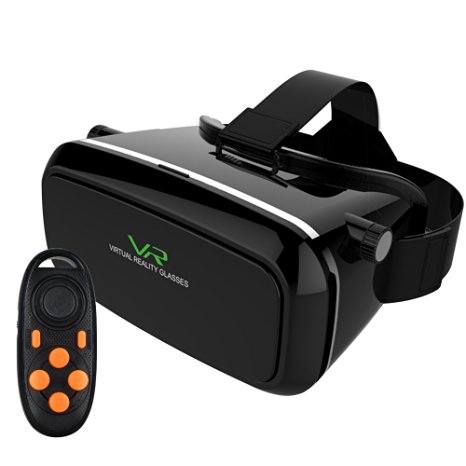 LONGKO 3D VR Glasses Headset Virtual Reality with Bluetooth Remote Control for 3.5~5.7 Inch Smartphones for iPhone 6s 6 Plus (Black)