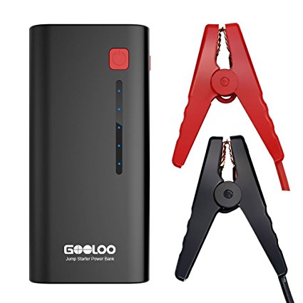 GOOLOO 600A Peak Car Jump Starter (Up to 6.5L Gas or 5.0L Diesel Engine) Portable Booster Pack Auto Battery Charger 15000mAh Power Bank with LED Flashlight and Smart Jumper Clamp