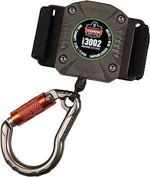 Ergodyne Squids 3002 Retractable Tool Lanyard with Locking Carabiner, Straps to Attach to Belt or Harness, Gray, Standard