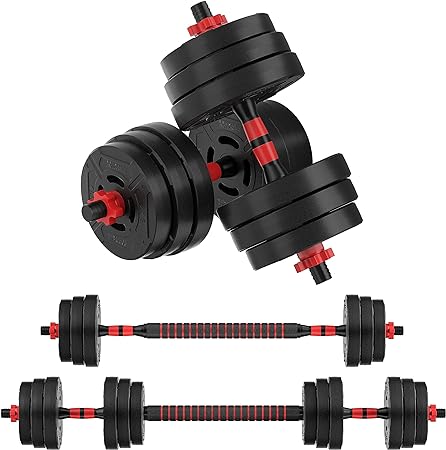 Signature Fitness 60LB 4-in-1 or 2-in1 or 45LB or 20LB Portable Changeable Adjustable Dumbbell Set Barbell Set and Kettlebell Set with Adjustable Weights