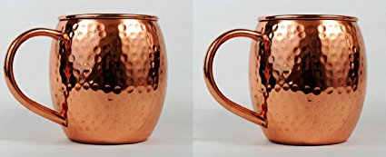 Moscow Mule Mug - 100% Pure Solid Copper, 16 Oz Unlined, No Nickel Interior, Handcrafted Hammered Design set of 2