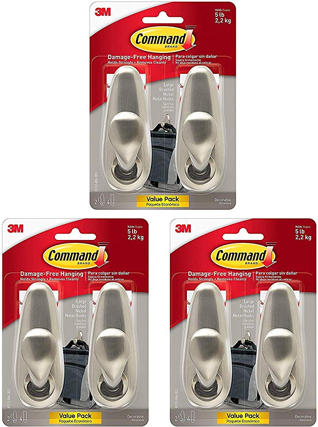 Command Forever Classic Metal Hook, Large, Brushed Nickel, 6-Hooks (3 Packs of FC13-BN-2ES)