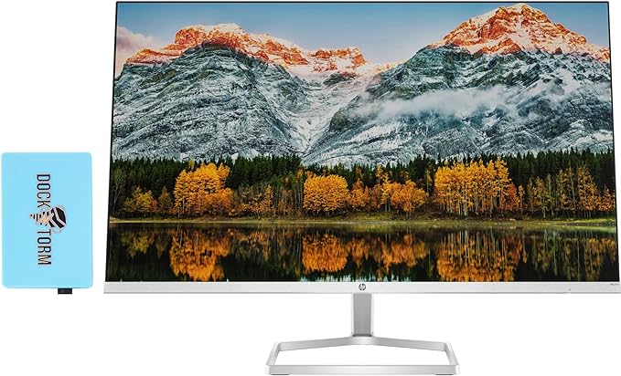 HP 27 inch 1080P Computer Monitor Silver & White With Docztorm Dock, 27" Full HD (1920x1080) 75Hz Anti-Glare, AMD FreeSync, 2 HDMI, 1 VGA, Low blue light mode, Ideal for Home and Business (2023 Model)