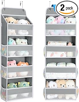 Yecaye 2 Pack 4 Tier Over the Door Organizer - Foldable Portable Baby Essentials for Stuffed Animal Storage - Multi-purpose Bathroom Closet Organizers and Storage for Kids Newborn Baby Stuff