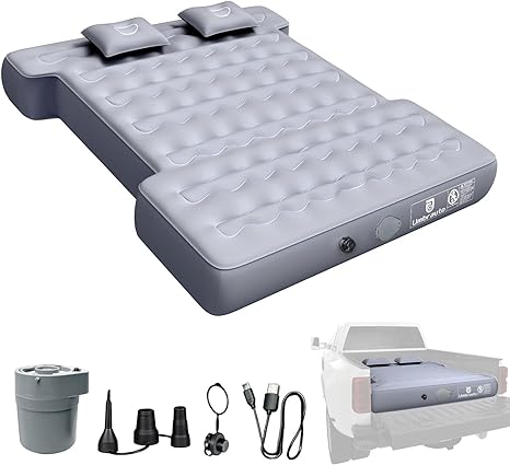 Umbrauto Truck Bed Air Mattress Truck Beds Inflatable Air Mattress for Outdoor with Pump & Carry Bag (Grey-Built-in Pump)