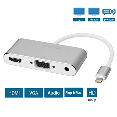 iPhone & iPad HDMI VGA Adapter, FUTSYM 3rd Generation Lightning to HDMI VGA Audio Adapter Connector Cable for iPad Pro iPhone 8 7 6 6s Plus to TV Projector Display ( Support iOS 11 )