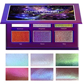 SYZYGY Eyeshadow Palette, Duochrome Highlighter Eye Makeup Palette, Holographic Shimmer Sparkly Glitter Eyeshadow Vegan Cosmetics, 6 Multicolours