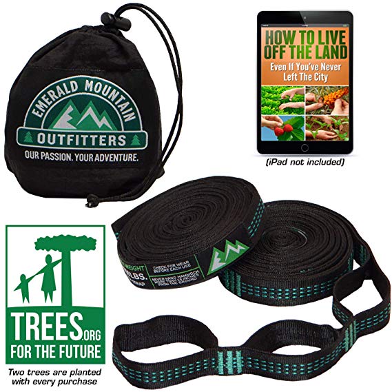 Hammock Straps with Loops by Emerald Mountain - XL Hammock Tree Straps - No Stretch Polyester Suspension Straps - 42 Loops, Triple Stitched, 10 Foot Length - Compatible with All Hammock Brands