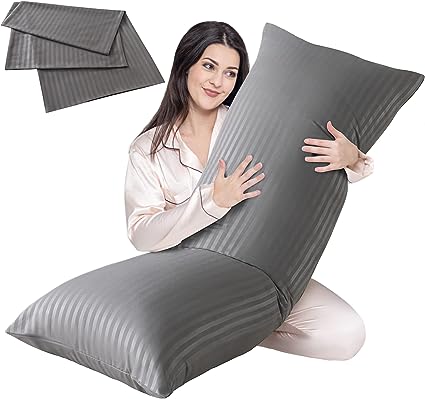 Cosybay Full Body Pillow Insert with Dark Grey Pillowcase - Fluffy Long Bed Pillow for Adults - Firm Large Body Pillow with Washable Cover for Side and Back Sleepers - 20x54 Inch(Dark Grey)