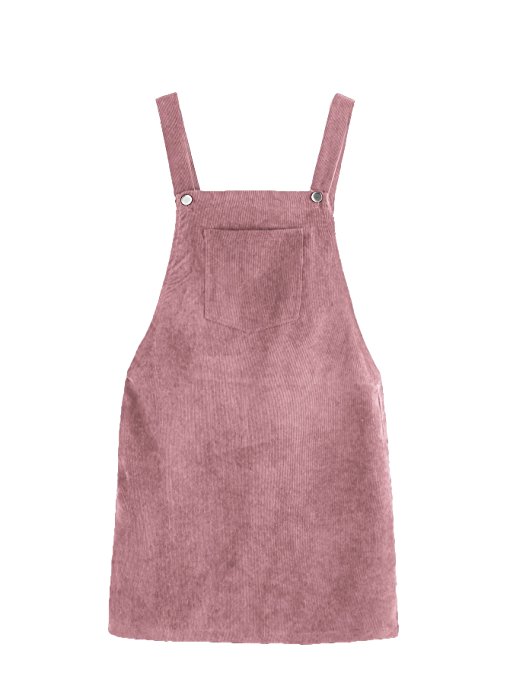 Romwe Women's Straps A-Line Corduroy Pinafore Bib Pocket Overall Dress