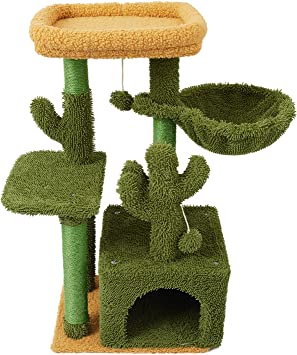 FIAH&NAP US23LV Cute Cat Tree Cat Tower Cat Condo Sisal Scratching Posts with Jump Platform and Cat Ring Cat Furniture Activity Center Kitten Play House Green