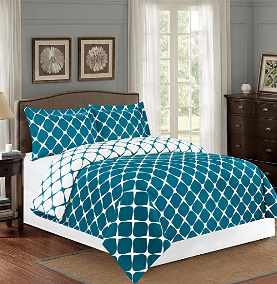 Elegant Comfort Luxury 2-Piece Reversible Duvet Cover Set - Soft 1500 Thread Count Egyptian Quality Bloomingdale Pattern - Comforter Cover with Button Closure and 2 Pillow Shams, Twin/Twin XL, Teal