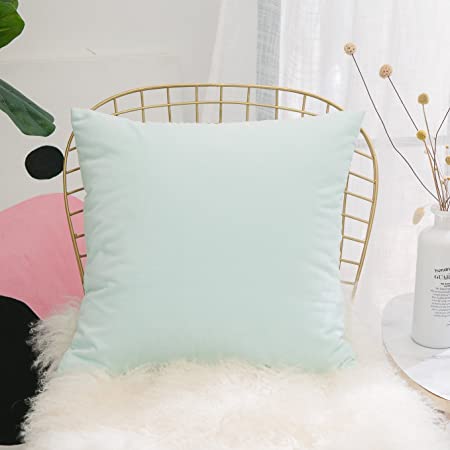 Home Brilliant Spring Decorations Ultra Soft Velvet Euro Sham Large Throw Pillow Cover Seat Couch Cushion Cover for Individual Cushions, 24x24 Inches(60x60cm), Mint