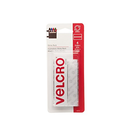 VELCRO Brand - Sticky Back - 3 1/2" x 3/4" Strips, 4 Sets - White