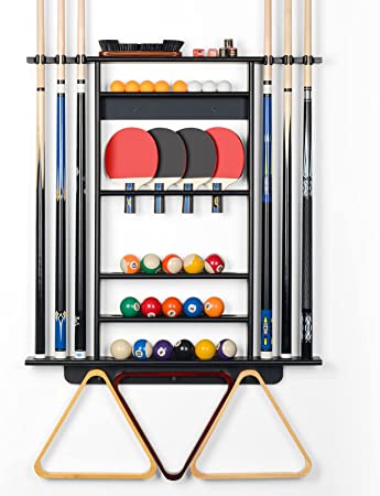 XCSOURCE Pool Stick Holder, 2-IN-1 Pool Cue Rack & Ping Pong Paddle Holder, 100% Solid Pine Wood Wall Mount Holds Billiards and Table Tennis Accessories for Man Cave, Billiard Room, Game Room,Bar Room