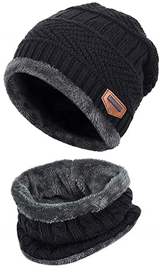 Acexy Warm Knitted Hat and Circle Scarf Set OutdoorsScarf Beanie Skull Cap for Winter