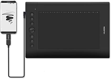 HUION H610 Pro V2 （OTG Graphics Drawing Tablet Tilt Function Battery-free Stylus with 8192 Pen Pressure and 8 Hot Keys for Windows, Mac and Android devices